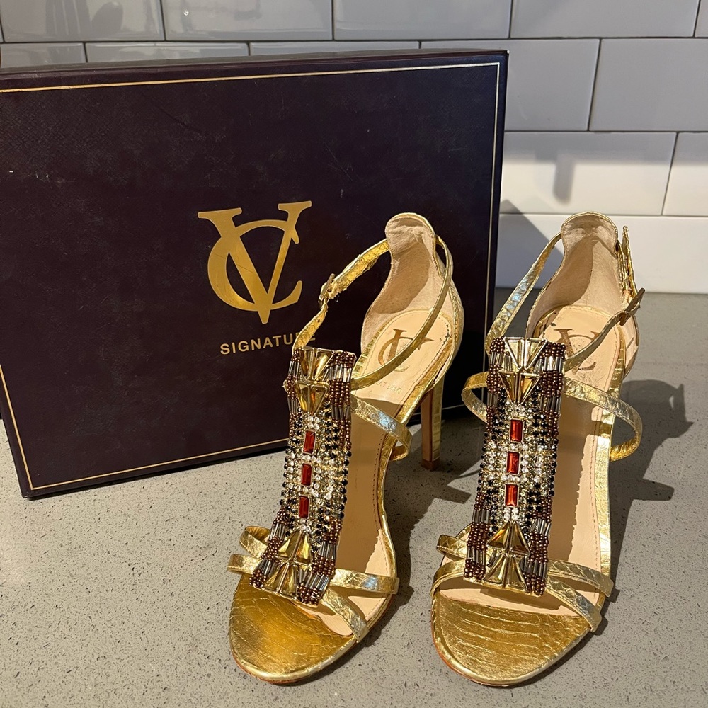 Vince Camuto Gold Snake 1920's glittering stilletos, 6.5